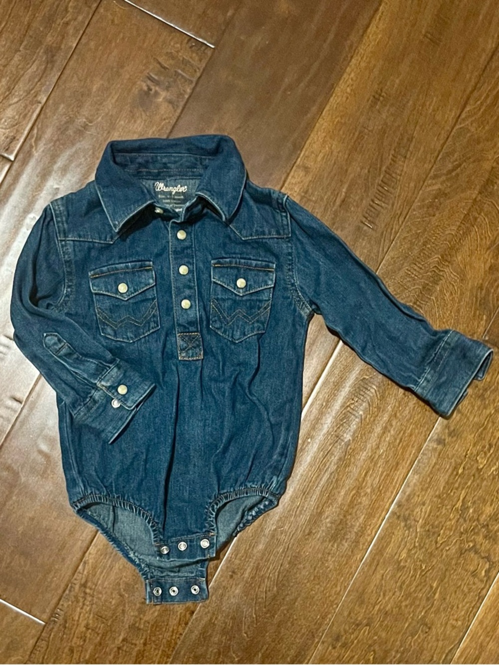 Wrangler Blue Denim Baby Snap-Front Bodysuit Onsie
